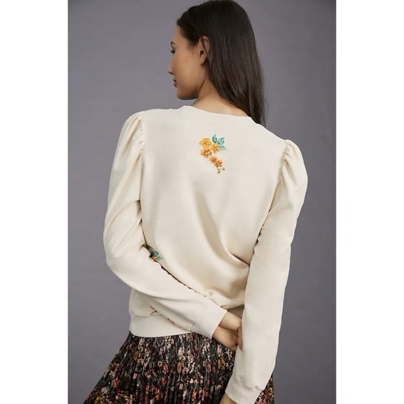 Anthropologie Back When Tiger Floral Sweatshirt Puff Sleeve Cotton S - Picture 3 of 11